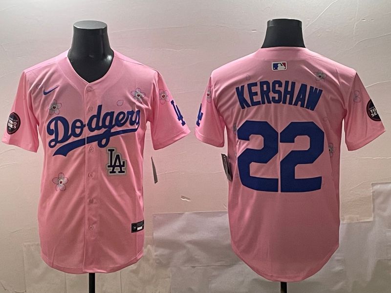 Men Los Angeles Dodgers #22 Kershaw Pink Sakura Edition 2025 Nike MLB Jersey style 10->los angeles dodgers->MLB Jersey
